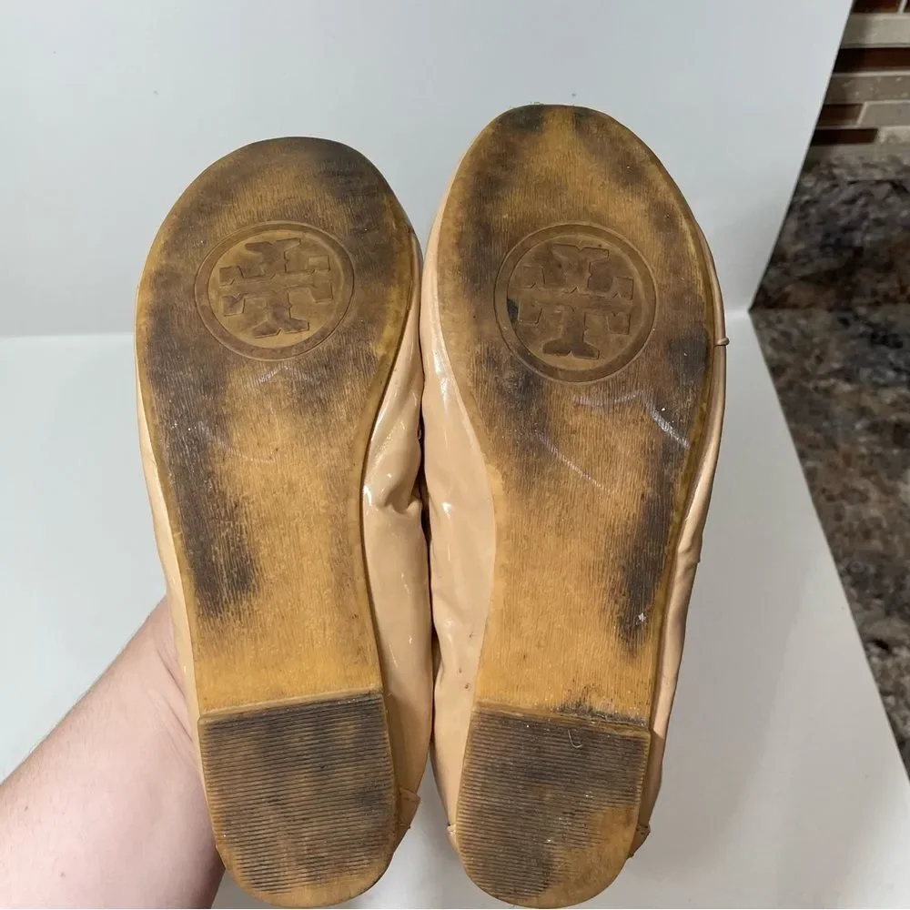 Tory Burch Tan Leather Round Toe Ballet Flats